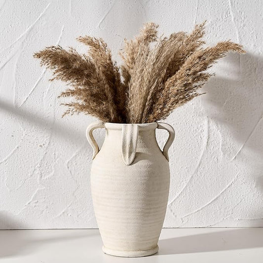 Emotionally Grounded Vase, Vaseking Large Ceramic Rustic Vase with 4 Handles, 10.83 inch Minimalist Decorative Farmhouse Tall Vases for Home Decor, Living Room, Enterway, Table Decoration, White