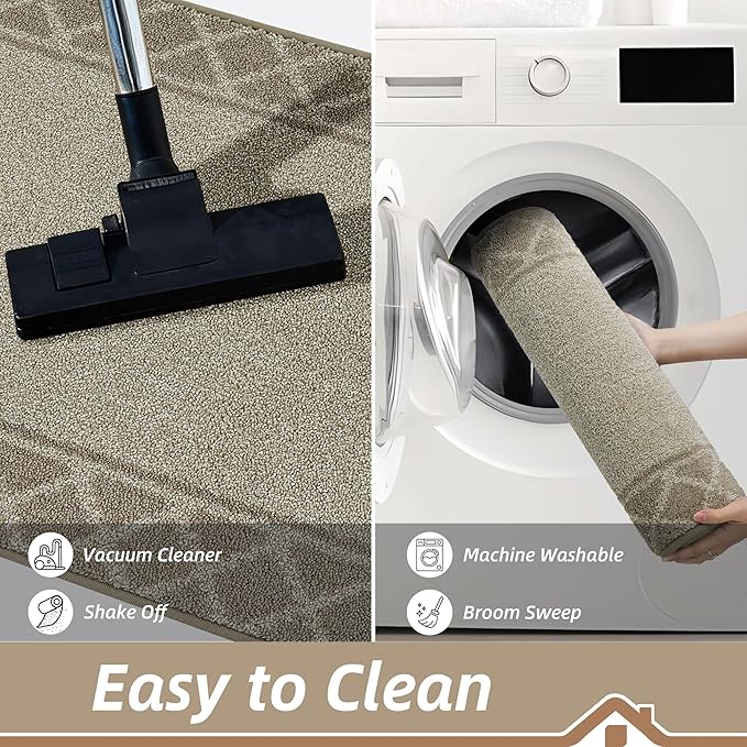BEQHAUSE Door Mat Dirt Trapper Non Slip Entryway Rugs Absorbent Welcome Mat Low Profile Washable Front Door Mat for Muddy Paws,Entrance,Hallway, 20" x 32", Beige
