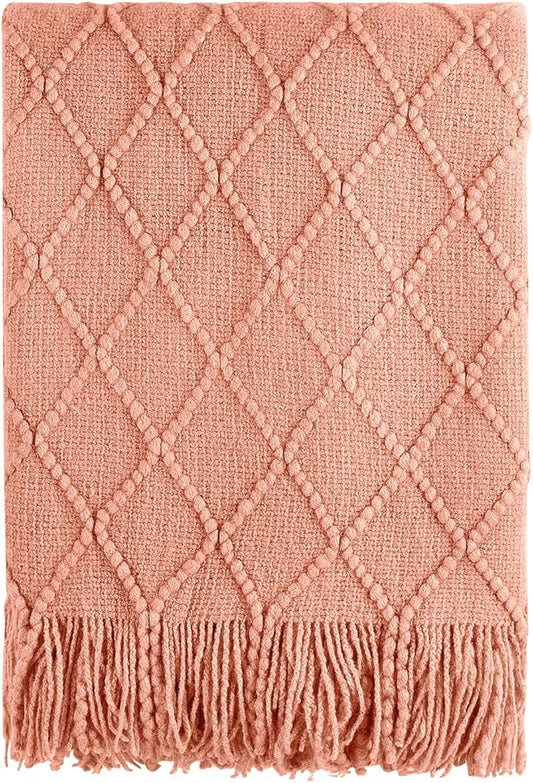 BOURINA Orange Throw Blanket 60x80 Inches Throw Textured Solid Soft Sofa Throw Couch Knitted Decorative Blanket