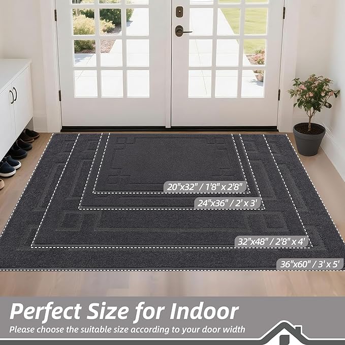 BEQHAUSE Door Mat 20" x 32", Non-Slip Door Mats Indoor Entryway Rugs Washable Low-Profile Absorbent and Stain Resist Floor Mats, Dog Door Mat for Front Back Door, Muddy Wet Shoes & Paws, Dark Grey