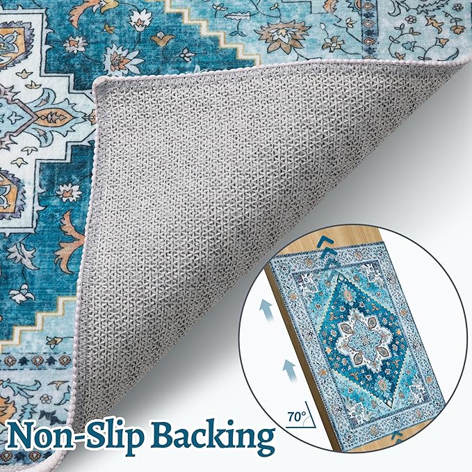 Tangsoo Blue 2x3 Washable Rug for Entryway, Vintage Non Slip Small Area Rug, Indoor Front Door Rug, Print Door Mat Small Carpet, Soft Low Pile Rugs for Entrance Kitchen Bedroom Home Decor