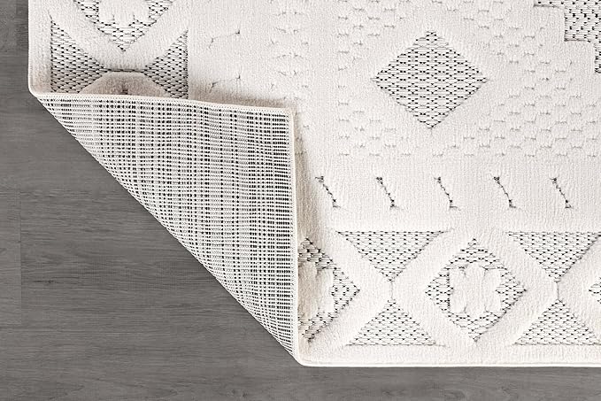 Luul Home Modern Micro Loop Indoor Runner Rugs for Living Room Bedroom Kitchen Geometric Trellis White 2x7 Luxury Durable Low and High Pile Non-Shedding Stain Resistant Soft Area Carpet 2 x 7