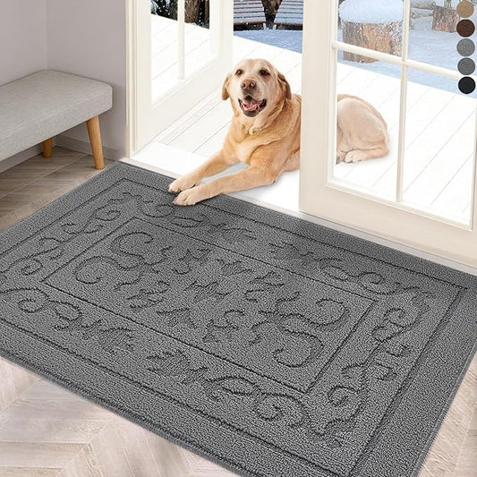 FONEYI Indoor Door Mat, Front Back Door Mat 20" x 32" Non-Slip Rubber Backing Door Rug, Machine Washable Entry Rug, Low Profile Absorbent Dirt Trapper Doormat Inside Floor Mats for Entryway, Grey