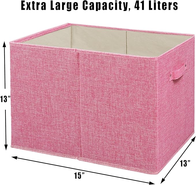 Simple Houseware 15 x 13 Inch Collapsible Fabric Storage Bin with Handles, 2 Pack, Pink