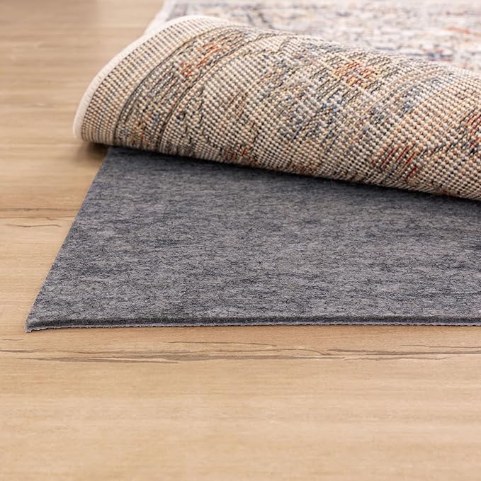Mohawk Home 6' x 9' Premium Luxury Non Slip Rug Pad 1/4 Thick Dual Surface Felt + Rubber Gripper - Safe for All Floors, Synthetic Fiber, Grey