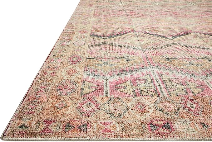 Loloi Layla Collection LAY-17 Pink/Lagoon 2'-0" x 5'-0" .13" Thick Accent Rug, Soft, Durable, Vintage Inspired, Distressed, Low Pile, Non-Shedding, Easy Clean, Printed, Living Room Rug
