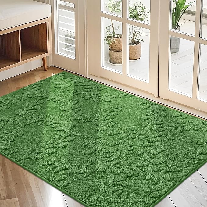 BEQHAUSE Door Mats 32”x48”, Dirt Trapper Doormats Indoor, Non-Slip Washable Entryway Rugs, Super Absorbent Welcome Mat for Front Door, Muddy Shoes & Paws, Green