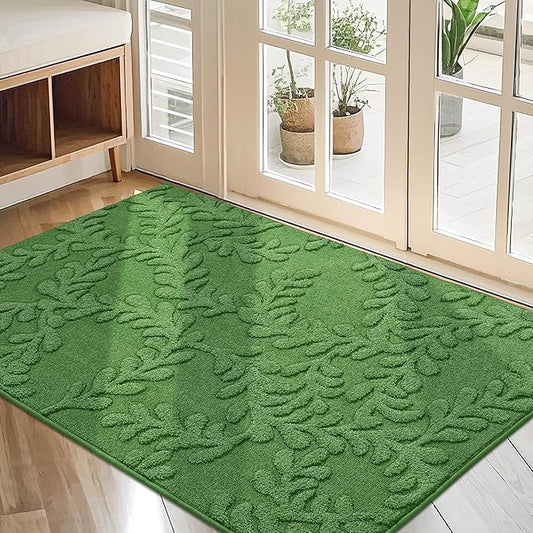 BEQHAUSE Door Mats 32”x48”, Dirt Trapper Doormats Indoor, Non-Slip Washable Entryway Rugs, Super Absorbent Welcome Mat for Front Door, Muddy Shoes & Paws, Green