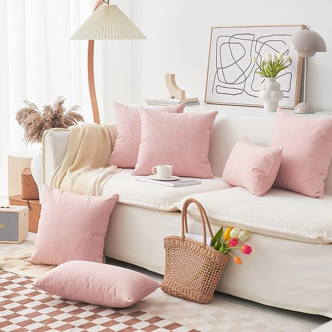 Home Brilliant Set of 2 Pillow Covers 26x26 Decorative Linen Large Square Throw Pillow Covers Soft Euro Shams for Bed Valentine's Day, Baby Pink, 26 x 26 inches(66cm)