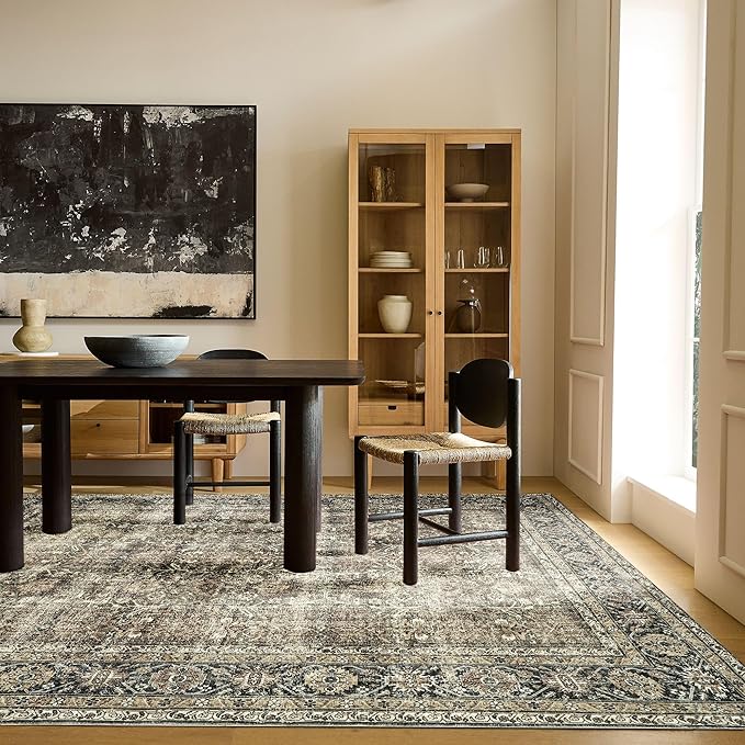 PureCozy Vintage Area Rug 3x4 Brown Entryway Office Washable Carpet Non Slip Bedroom Indoor Living Room Door Mat Low Pile Traditional Distressed Retro Accent Rug for Dining Room Bathroom Kitchen
