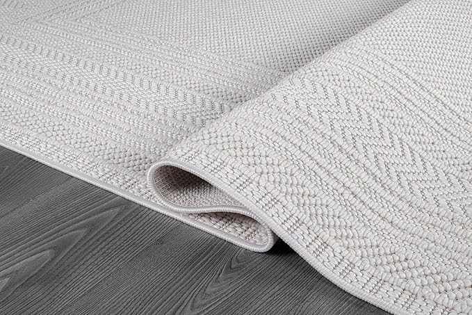 Luul Home Micro Loop Indoor Rug White 5x7 Boho Geometric Neutral Area Rugs for Living Room Soft Luxury Modern Low and High Pile Durable Stain Resistant Non-Shedding Indoor Area Carpet 5 x 7