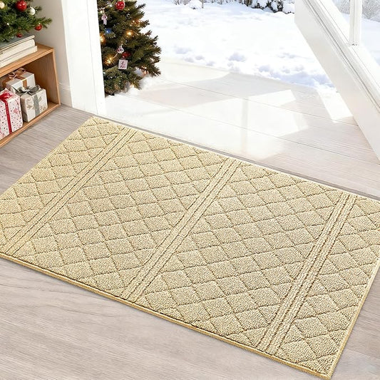 REFETONE Indoor Doormat, Front Back Door Mat 20"x32" Absorbent Rubber Backing Non Slip Door Mats, Low-Profile Resist Dirt Entrance Rugs, Machine Washable Door Rug Inside Floor Mat for Entryway, Golden