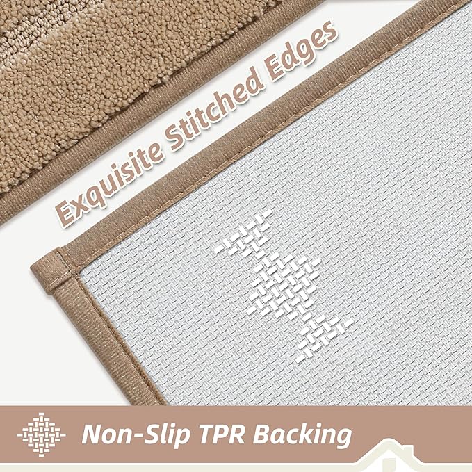 BEQHAUSE Kitchen Rugs Non-Slip Washable [2 PCS], Machine Washable Kitchen Mats Absorbent Soft Kitchen Runner Rugs for Floor,Sink,Hallway,Laundry,20”x32”+20”x48”, Beige