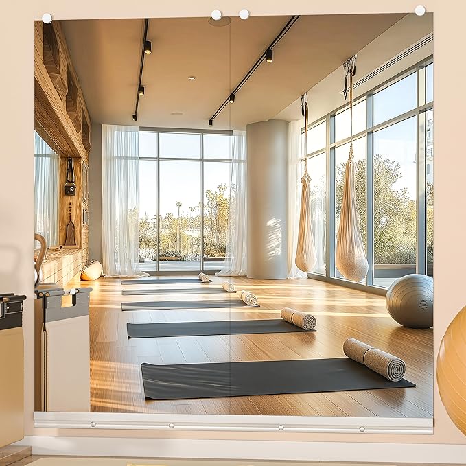 Hasipu Home Gym Mirror, 48"x24" Each, 2-Pack Frameless Wall Mounted Mirrors with Glass Clamps & 1 Aluminum Rail, Large Body Mirror for Home Gym, Yoga Studio, Bedroom, Silver Tempered Glass