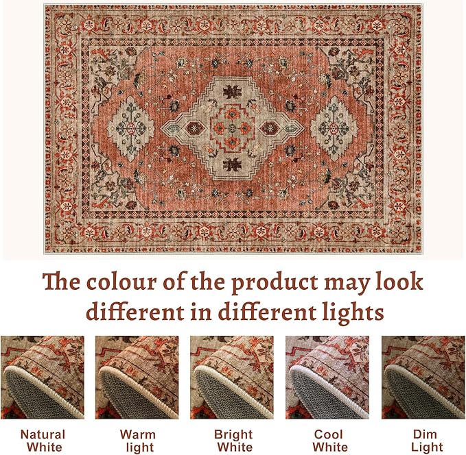 Tangsoo Boho 3x8 Runner Rug for Hallway Long Washable Hallway Runner Rugs, Non Slip Vintage Soft Low Pile Rug Runner, Oriental Terracotta 8ft Carpet Runners for Kitchen Bedroom Entryway Living Room