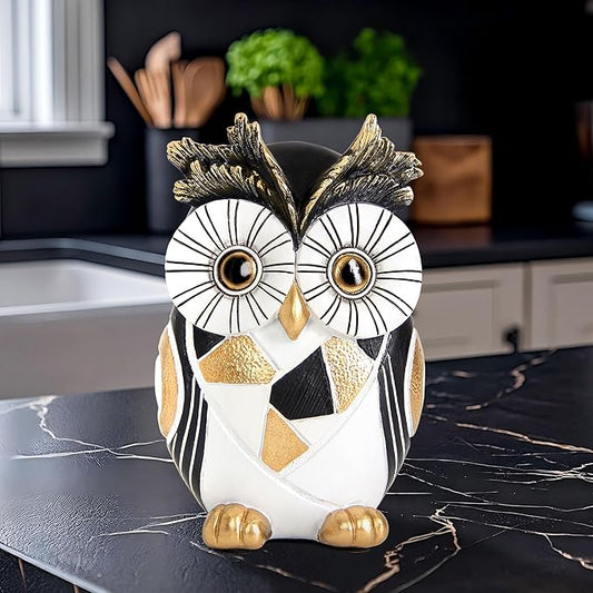 Owl Statue Home Decor Accents, Owl Figurines for Bookshelf Bedroom Living Office Table Indoor, Big Eyes Owls Decoration Animal Sculpture, Modern Resin Bird Figurine Gift for Women