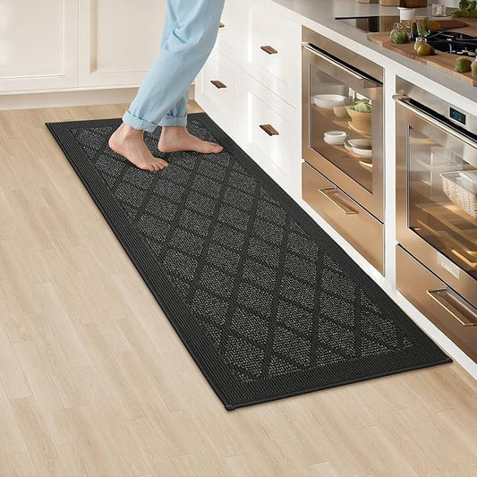 COSY HOMEER Kitchen Rug Non Slip Washable, 24"x60" Absorbent Kitchen Mats for Floor, Runner Rugs for Kitchen Floor, 100% Polypropylene Kitchen Sink Rug (Dark Grey)