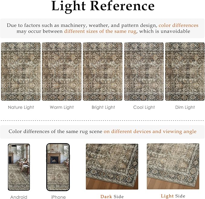 PureCozy Brown Runner Rug 3x7 Vintage Area Carpet Hallway Long Indoor Kitchen Washable Living Room Low Pile Traditional Distressed Retro Accent Throw Rug Non Slip Laundry Bathroom Office Dining Room