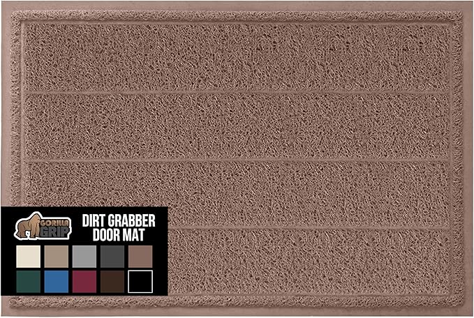 GORILLA GRIP Dirt Grabber Mesh Doormat, Low-Profile, Stain and Fade Resistant Heavy Duty Quick Dry Striped Doormats, Mats for Indoor or Outdoor Entry, Shoe Scraper, Garage Entrance Mat 47x35, Latte