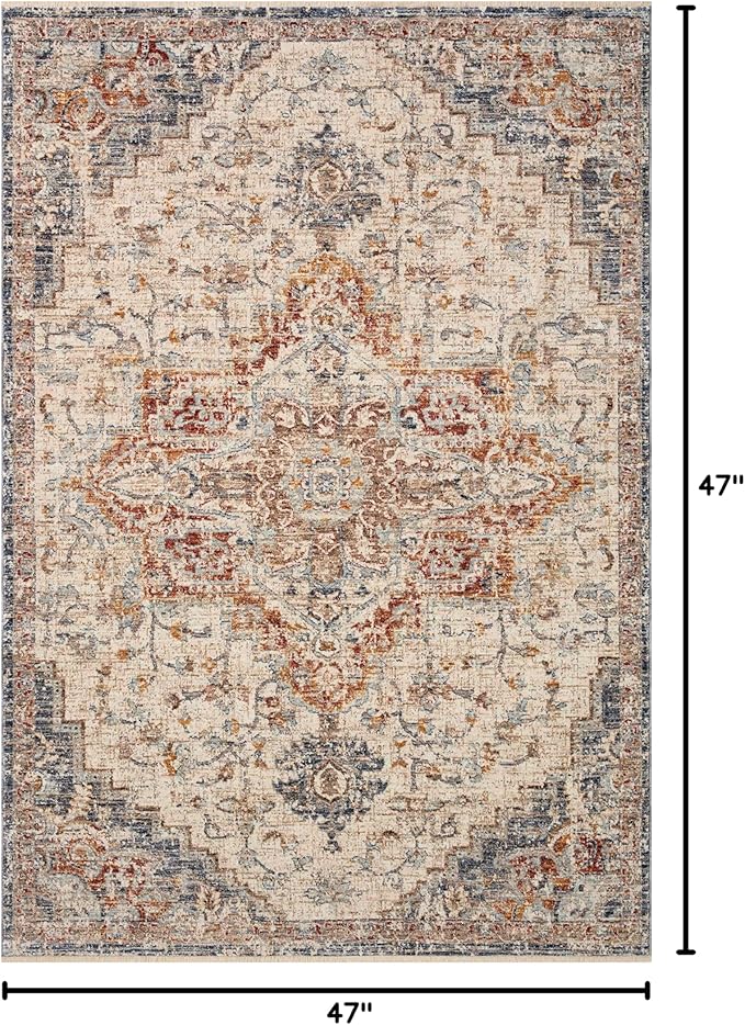 Loloi Sorrento Collection SOR-05 Ivory/Fiesta 3'-11" x 3'-11" Round Accent Rug