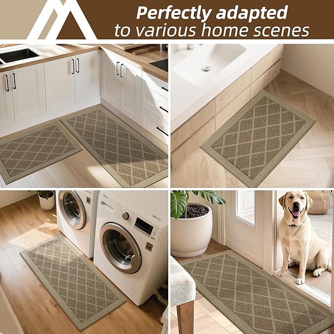 COSY HOMEER Kitchen Rug Non Slip Washable, 24"x60" Absorbent Kitchen Mats for Floor, Runner Rugs for Kitchen Floor, 100% Polypropylene Kitchen Sink Rug (Beige)