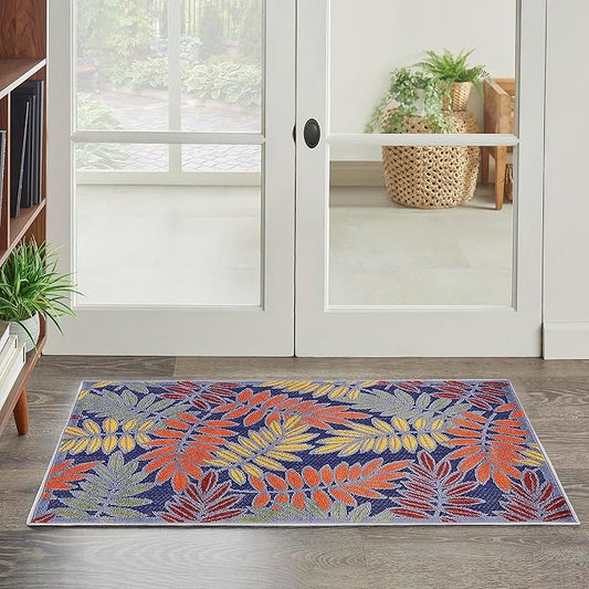 Nourison Home Aloha Navy Multicolor 2'8" x 4' Area Rug - Easy Clean, Non Shedding, Bed Room, Living Room, Dining Room, Kitchen (3' x 4')