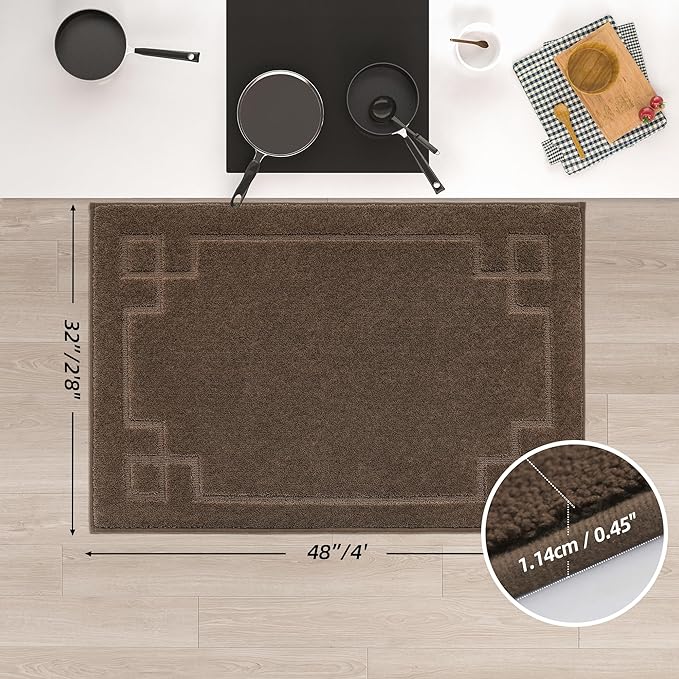 BEQHAUSE Kitchen Rugs Non-Slip Washable, Machine Washable Kitchen Mats Absorbent Soft Kitchen Runner Rugs for Floor,Sink,Hallway,Laundry,32"x48", Brown
