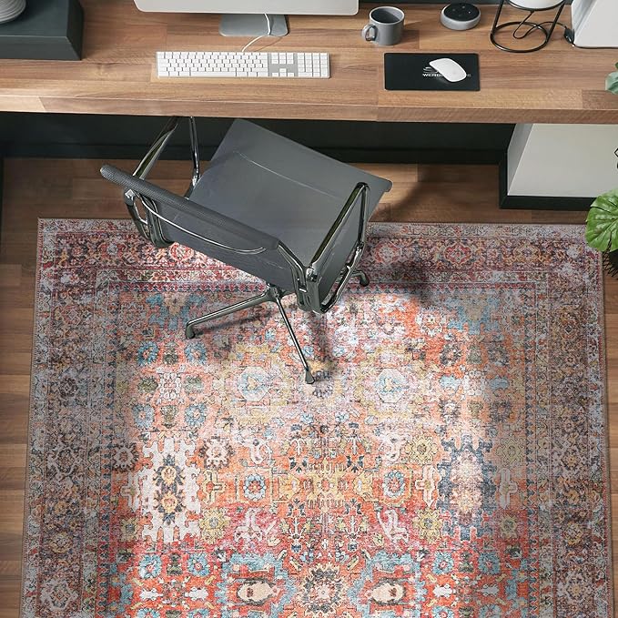 Rugshop Multi Transitional Distressed Area Rug — Machine Washable & Non‑Slip, 3'3"x5 for Living Room, Bedroom and Home Office
