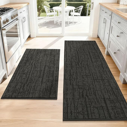COSY HOMEER Kitchen Rugs Non Slip Washable 24"x36"+24"x60",Absorbent Soft Kitchen Mats for Floor,Polyester Kitchen Runner Rug Sets of 2,Kitchen Floor Mats for Sink Mat,Hallway,Laundry,Dark Grey