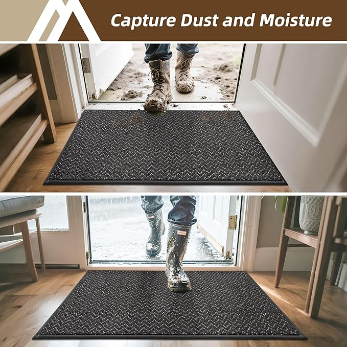 COSY HOMEER Door Mat 17" x 30" Non Slip Absorbent Entryway Rugs Dirt Trapper Doormats Washable Entrance Mats Low Pile Welcome Floor Mat for Front Back Door and Entry Mats,Dark Grey(Roll Packing)