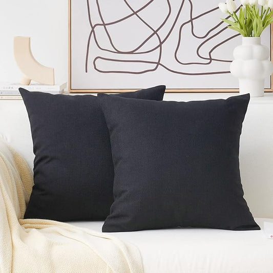 Home Brilliant Set of 2 Decorative Lined Linen Euro Shams Couch Throw Pillows Large Fall Pillow Covers, 24x24 inch(60x60cm), Black