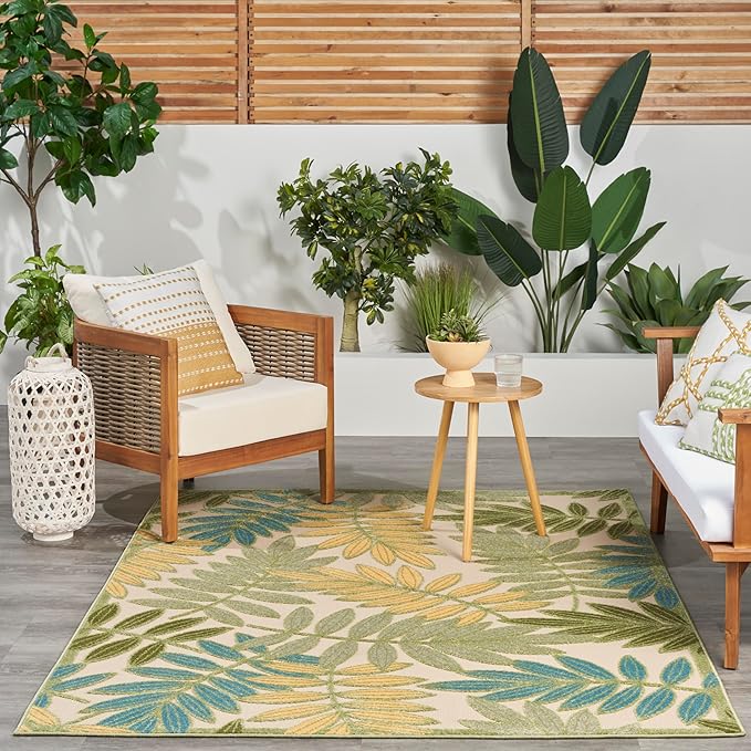 Nourison Home Aloha Green Multicolor 5'3" x 7'5" Area Rug - Easy Clean, Non Shedding, Bed Room, Living Room, Dining Room, Kitchen (5' x 8')