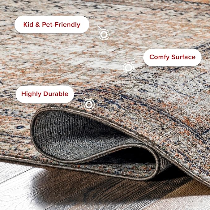 nuLOOM Fringed Performance Indoor Area Rug, Power Loomed, Easy Clean, Durable, Non-Shed, 4' x 6', Charvi Multi