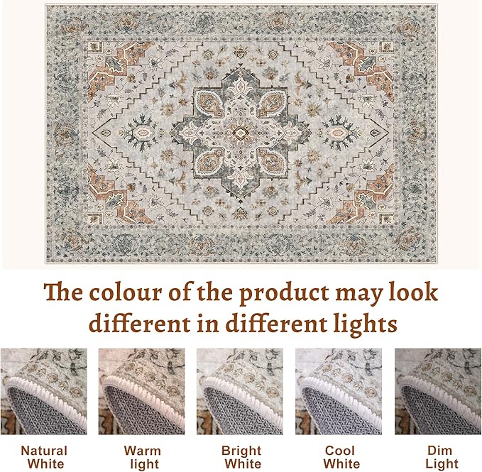 Tangsoo 5x7 Area Rug Washable Rug for Living Room, Vintage Indoor Non Slip Large Area Rugs, Print Distressed Grey Carpet, Soft Low Pile Rug Foldable Floor Rugs for Bedroom Dining Room Dorm