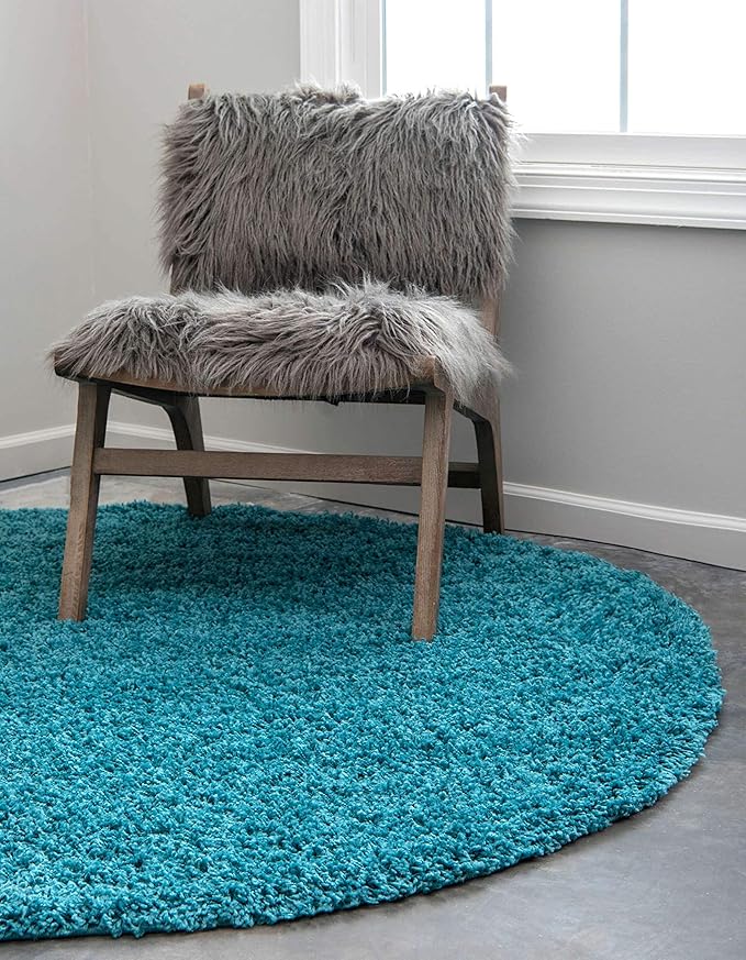 Unique Loom Solid Shag Collection Area Rug (6' 1" Round, Deep Aqua Blue)