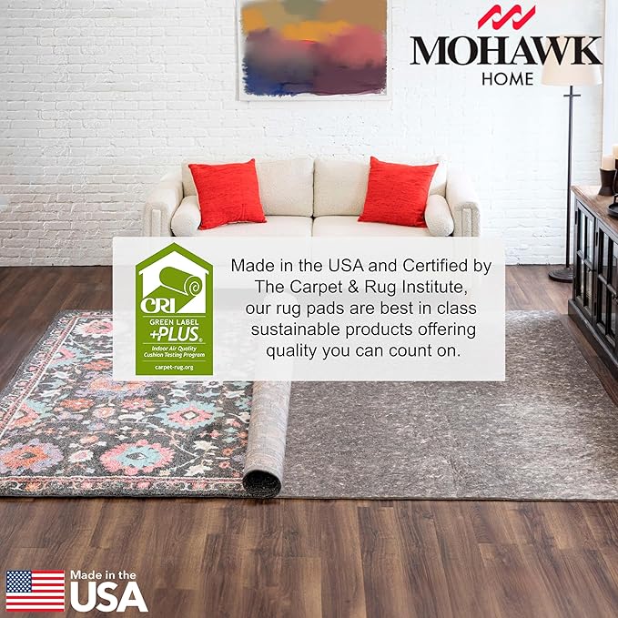 Mohawk Home 7' x 9' Non Slip Grip Rug Pad 1/2" Thick Dual Surface Felt Cushion + Rubber Gripper - Safe for All Floors