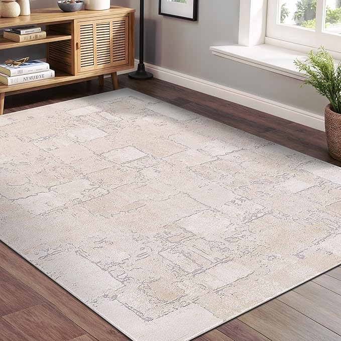 Beverly Rug Living Room Rug 5x7 Modern Luxury Ultra Soft Vintage Indoor Area Rugs for Kitchen Dining Room Stain Resistant Non Shedding Indoor Carpet Alfombras para Salas Modernas (5 x 7 Beige)