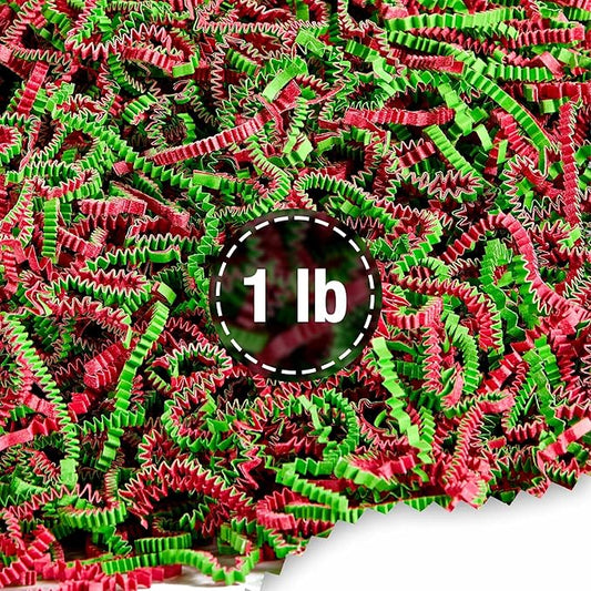 Frillz Crinkle Cut Paper Shred Filler for Baskets, Gifts, Packing and Protecting your Christmas, Holiday and other events (1 pound, Red and Lime Green)