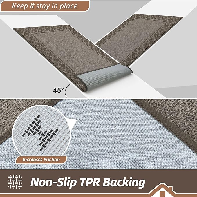 BEQHAUSE Door Mat Dirt Trapper Non Slip Entryway Rugs Absorbent Welcome Mat Low Profile Washable Front Door Mat for Muddy Paws,Entrance,Hallway, 24" x 36", Brown