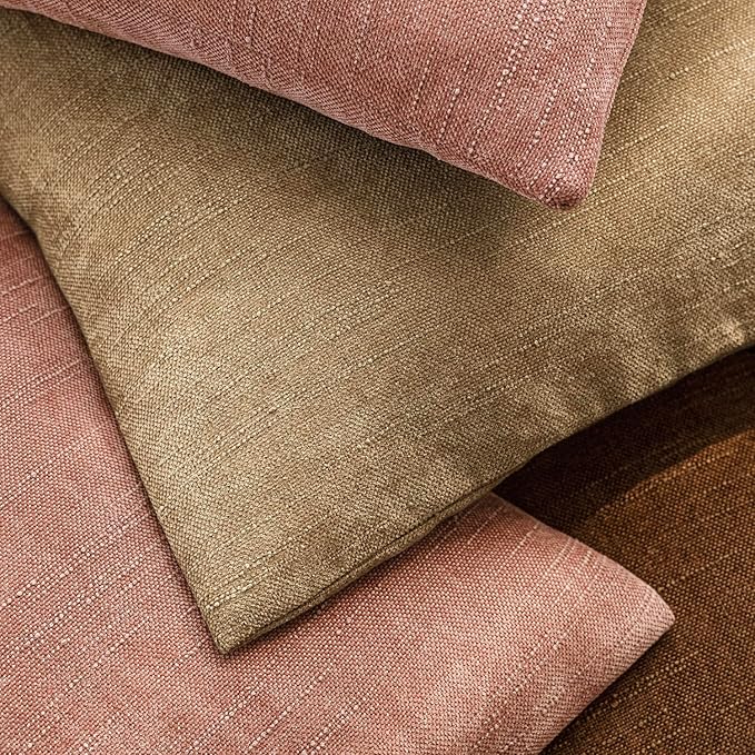 Foindtower Pack of 2 Textured Chenille Throw Decorative Pillow Covers Square Accent Solid Cushion Cover Neutral Farmhouse Pillow Case for Couch Sofa Bedroom Living Room 18x18 Inch,Dusty Pink