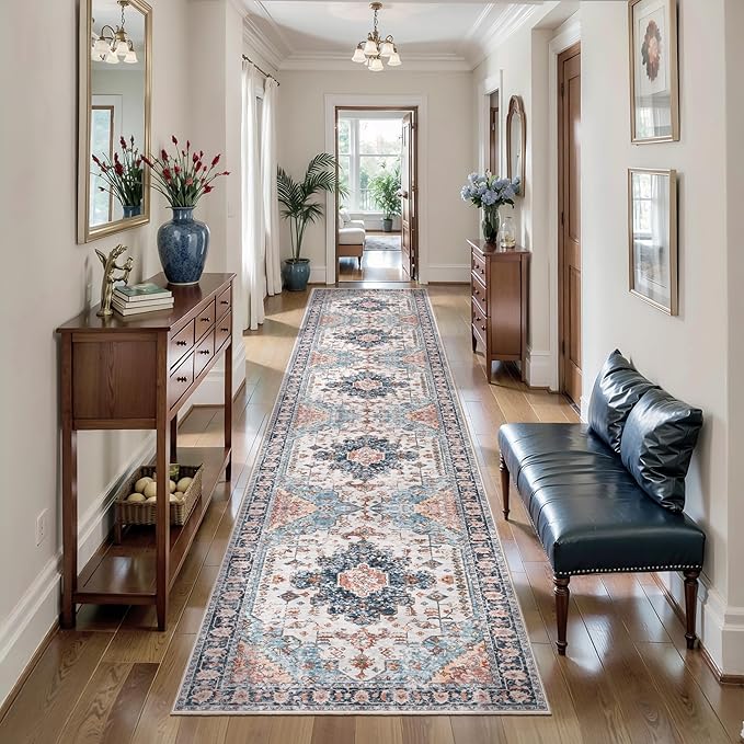 Tangsoo Hallway Runner Rugs 2.6x14 Washable Runner Rug for Hallways, Non Slip Vintage Soft Low Pile Long Rug Runner, Oriental Carpet Runners for Kitchen Bedroom Entryway Living Room