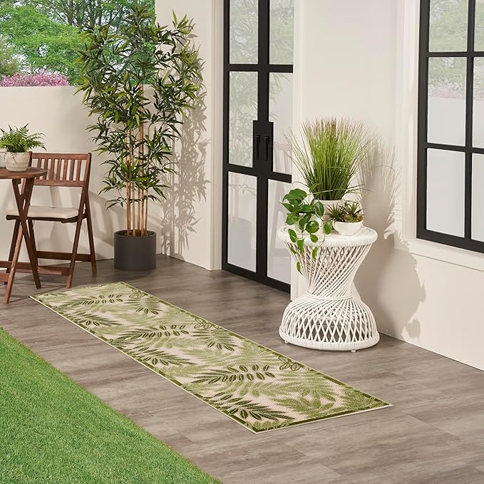 Nourison Home Aloha Ivory Green 2'3" x 8' Area Rug - Easy Clean, Non Shedding, Bed Room, Living Room, Dining Room, Kitchen (8' Runner)