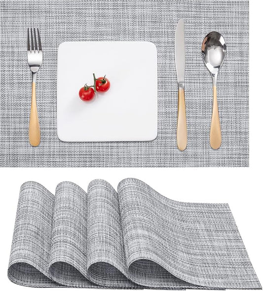 Myir JUN Placemats Set of 4, Vinyl Woven Placemats Place Mats Indoor Set of 4 Washable Table Mats Non-Slip Place mats for Dining Table (Light Gray, Set of 4)