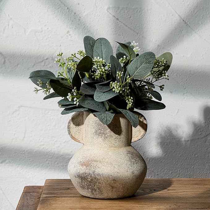 Emotionally Grounded Vase, Vaseking Ceramic Rustic Vase with 2 Handles, 6.1 inch Minimalist Decorative Farmhouse Vases for Home Decor, Living Room, Enterway, Table Decoration, Terra