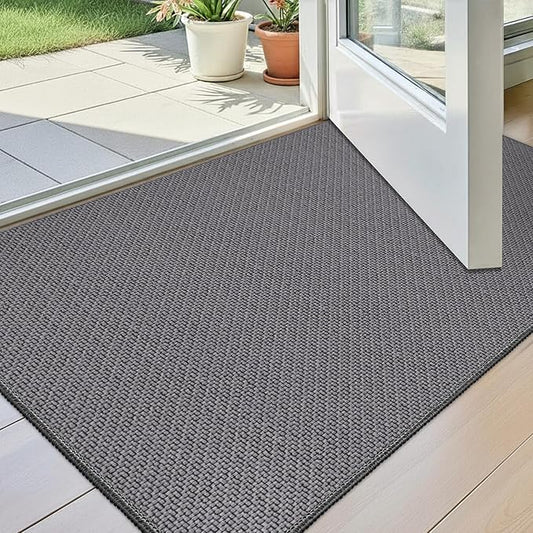 StepAura Indoor Ultra Thin Door Mat 24"x36", Low Profile Non Slip Rubber Backing Front Door Mat Indoor Entrance, Grey