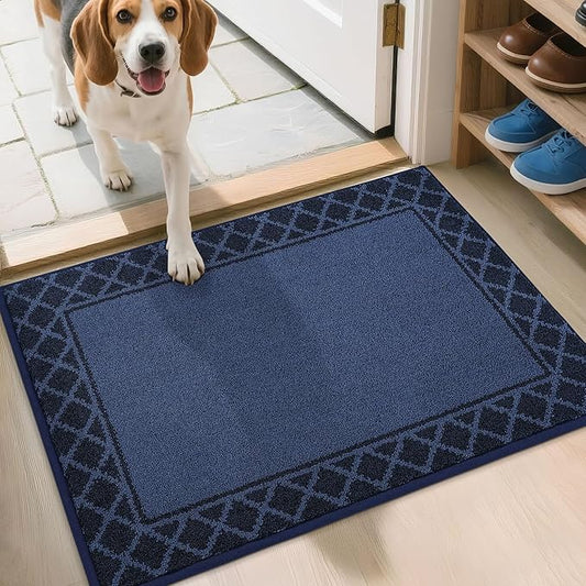 BEQHAUSE Door Mat Dirt Trapper Non Slip Entryway Rugs Absorbent Welcome Mat Low Profile Washable Front Door Mat for Muddy Paws,Entrance,Hallway, 20" x 32", Navy Blue