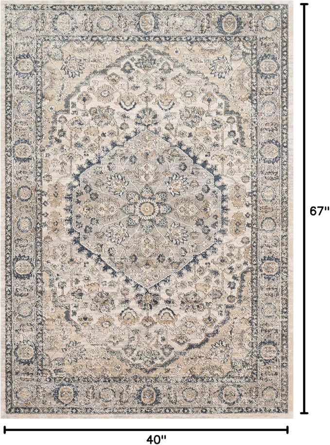 Loloi Teagan Collection TEA-01 Natural/Lt. Grey 3'-4" x 5'-7" Accent Rug, Large, Soft Neutral Rug, High-Traffic for Living Room, Bedroom, Home Office, Dining Area