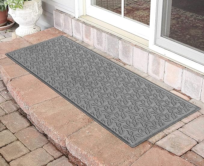 WaterHog Water Trapping Door Mat - Slip-Resistant Indoor/Outdoor Entrance Rug for Front Door, Entryways, Patios, Porch, Mudrooms, Hallway, Made in USA, Dogwood Leaf Collection, Medium Grey, 2' x 5'