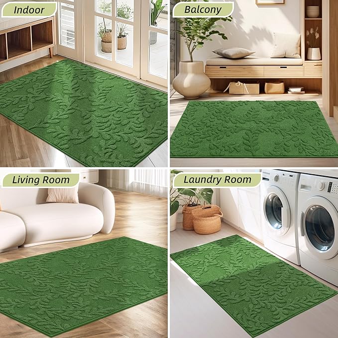 BEQHAUSE Door Mats 36”x60”, Dirt Trapper Doormats Indoor, Non-Slip Washable Entryway Rugs, Super Absorbent Welcome Mat for Front Door, Muddy Shoes & Paws, Green