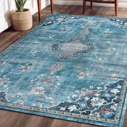 Beverly Rug Non Slip Rugs 4x6 Boho Medallion Floral Non Skid Rubber Backing Easy Silk Soft Area Rug for Living Room Easy to Clean Non Shedding Kitchen Bedroom Indoor Carpet (4 x 6 Teal - Green)